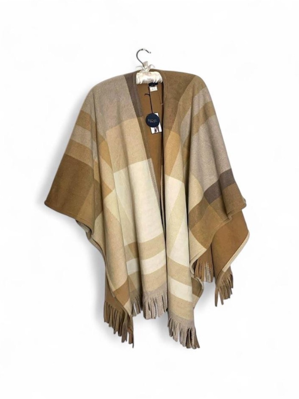 Rachel Roy Plaid Fringe Poncho Wrap NWT One Size